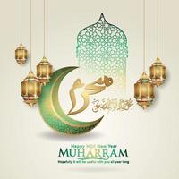 Luxurious Muharram calligraphy Islamic and happy new hijri year, greeting card template vector