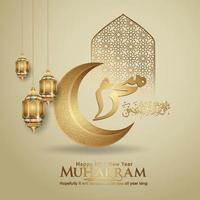 Luxurious Muharram calligraphy Islamic and happy new hijri year, greeting card template vector