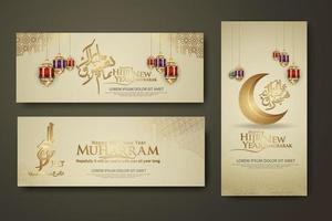 Luxurious Muharram calligraphy Islamic and happy new hijri year, set banner template vector