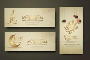 Luxurious Muharram calligraphy Islamic and happy new hijri year, set banner template vector