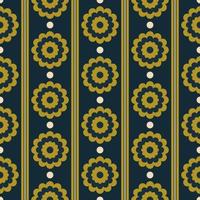 Ethnic dark green color flower stripes shape Scandinavian style seamless pattern on navy blue background. Use for fabric, textile, interior decoration elements, wrapping. vector