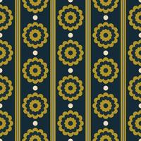 Ethnic dark green color flower stripes shape Scandinavian style seamless pattern on navy blue background. Use for fabric, textile, interior decoration elements, wrapping. vector