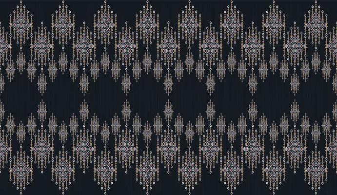 Ikat chanderlier ethnic shape navy blue color texture background. Ethnic tribal motif seamless pattern. Use for fabric, textile, interior decoration elements, upholstery, wrapping.