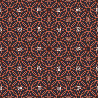 Geometric islamic persian circle star overlapping line shape seamless pattern blue orange color background. Use for fabric, textile, interior decoration elements, upholstery.