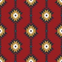 patrón sin costuras de forma geométrica tribal étnica colorida sobre fondo rojo. uso para telas, textiles, elementos de decoración de interiores, tapicería, envoltura. vector