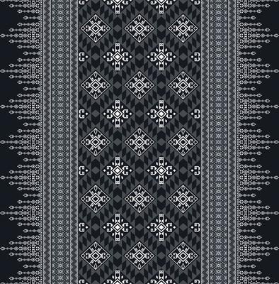 Ikat ethnic geometric rhombus square shape zig zag border seamless pattern on blue grey color background. Use for fabric, textile, interior decoration elements, upholstery, wrapping.