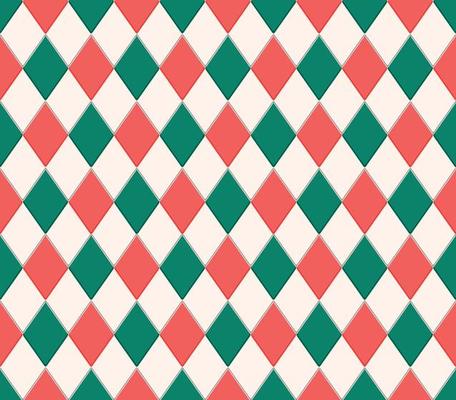 Modern vintage red-green color rhombus diamond shape seamless pattern dimensional texture on cream background. Use for fabric, textile, interior decoration elements, upholstery, wrapping.