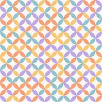 pequeño círculo geométrico superpuesto en forma de flor de color arco iris sin fisuras de fondo. uso para tela, textil, elementos de decoración de interiores, tapicería, embalaje, envoltura, plantilla. vector