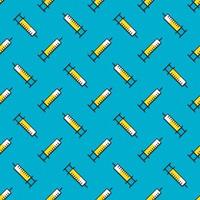 Vaccine syringe icon symbol random diagonal seamless pattern on bright blue background. Use for fabric, textile, cover, template, decoration element, wrapping. vector