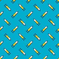 Vaccine syringe icon symbol random diagonal seamless pattern on bright blue background. Use for fabric, textile, cover, template, decoration element, wrapping. vector