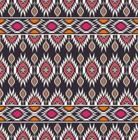 étnico tribal colorido rosa-naranja rombo forma cuadrada y patrón sin costuras de borde sobre fondo negro. uso para telas, textiles, elementos de decoración de interiores, tapicería. vector