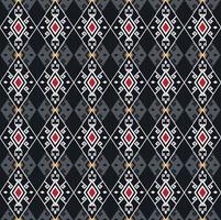 ikat étnico geométrico rojo amarillo rombo forma cuadrada rejilla patrón sin costuras sobre fondo de textura de color gris azul. uso para telas, textiles, elementos de decoración de interiores, tapicería, envoltura. vector