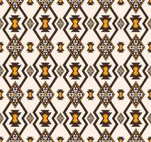 Ikat native aztec tribal grid geometric shape seamless background. Ethnic brown-yellow-cream color pattern design. Use for fabric, textile, interior decoration elements, upholstery, wrapping. vector