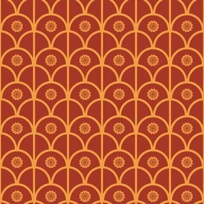 Geometric line small star grid seamless pattern red yellow color background. Simple Sino-Portuguese or Peranakan pattern. Use for fabric, textile, interior decoration elements, upholstery.