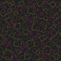 Abstract memphis irregular geometric random drawing strokes overlapping neon color on black seamless pattern background. Use for fabric, interior decoration elements, wrapping, template design. vector