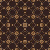 Islamic geometric star and quatrefoil shape grid seamless pattern yellow brown color background. Batik sarong pattern. Use for fabric, textile, cover, interior decoration elements, wrapping. vector