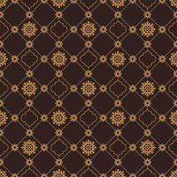 Islamic geometric star and quatrefoil shape grid seamless pattern yellow brown color background. Batik sarong pattern. Use for fabric, textile, cover, interior decoration elements, wrapping. vector