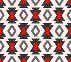 Ikat native aztec tribal rhombus geometric shape seamless background. Ethnic red-blue grey color pattern design. Use for fabric, textile, interior decoration elements, upholstery, wrapping. vector