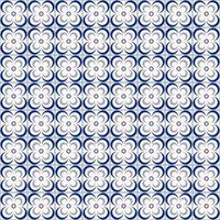 Fondo de color azul monocromo de patrón sin costuras de cuadrícula de línea de forma de flor geométrica. simple sino-portugués, patrón peranakan. uso para telas, textiles, elementos de decoración de interiores, tapicería. vector