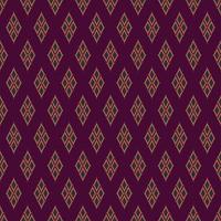 Ikat traditional purple - violet, green and gold color small geometric diamond shape seamless pattern background. Use for fabric, textile, interior decoration elements, wrapping. vector