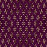 Ikat traditional purple - violet, green and gold color small geometric diamond shape seamless pattern background. Use for fabric, textile, interior decoration elements, wrapping. vector