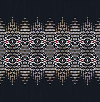 Ikat geometric rhombus square ethnic shape seamless pattern with navy blue color texture background. Use for fabric, textile, interior decoration elements, upholstery, wrapping.