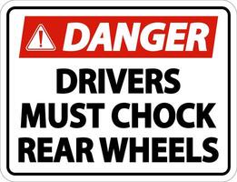 Danger Drivers Must Chock Wheels Label Sign On White Background vector