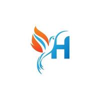 Letter H combined with the fire wing hummingbird icon logo vector