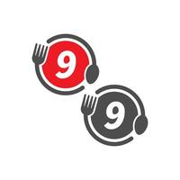 Fork and spoon icon circling number 9  logo design vector