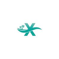 letra x logo cocotero y diseño de icono de onda de agua vector