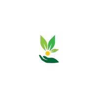 Hand green leaf logo icon vector