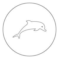 icono de delfín color negro en círculo vector