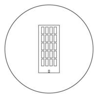 icono negro del edificio de la torre del cielo en la ilustración del vector del círculo aislado.