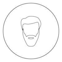 cabeza con barba y cabello icono negro en círculo ilustración vectorial aislado. vector