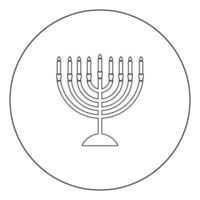 menorá para icono de hanukkah color negro en círculo vector