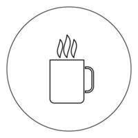 taza con icono de bebida caliente color negro en círculo vector