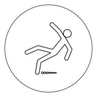 Man slip fall icon black color in circle vector illustration isolated