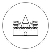 icono de castillo color negro en círculo ilustración vectorial aislado vector