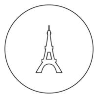 icono de la torre eiffel color negro en círculo vector