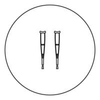 Pair of crutches black icon in circle outline vector