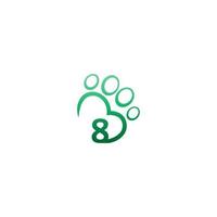 Number 8 icon on paw prints logo vector