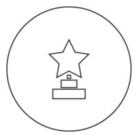 Trophy star winner award black icon in circle outline vector