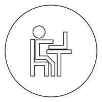 Human working at the laptop black icon in circle outline vector