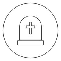 Tomb stone black icon outline in circle image vector