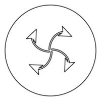 Four arrows in loop from center black icon outline in circle image vector