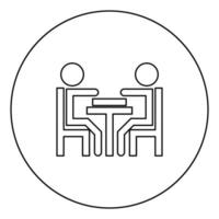 Men playing at the table black icon outline in circle image vector