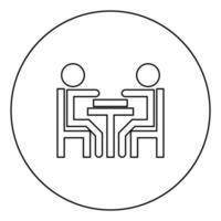 Men playing at the table black icon outline in circle image vector