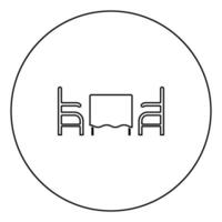 Table and two chair or armchair in restaurant black icon outline in circle image vector