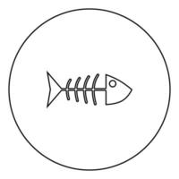 Fish sceleton black icon outline in circle image vector