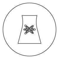 Cooling tower of nuclear power plant black icon outline in circle image vector